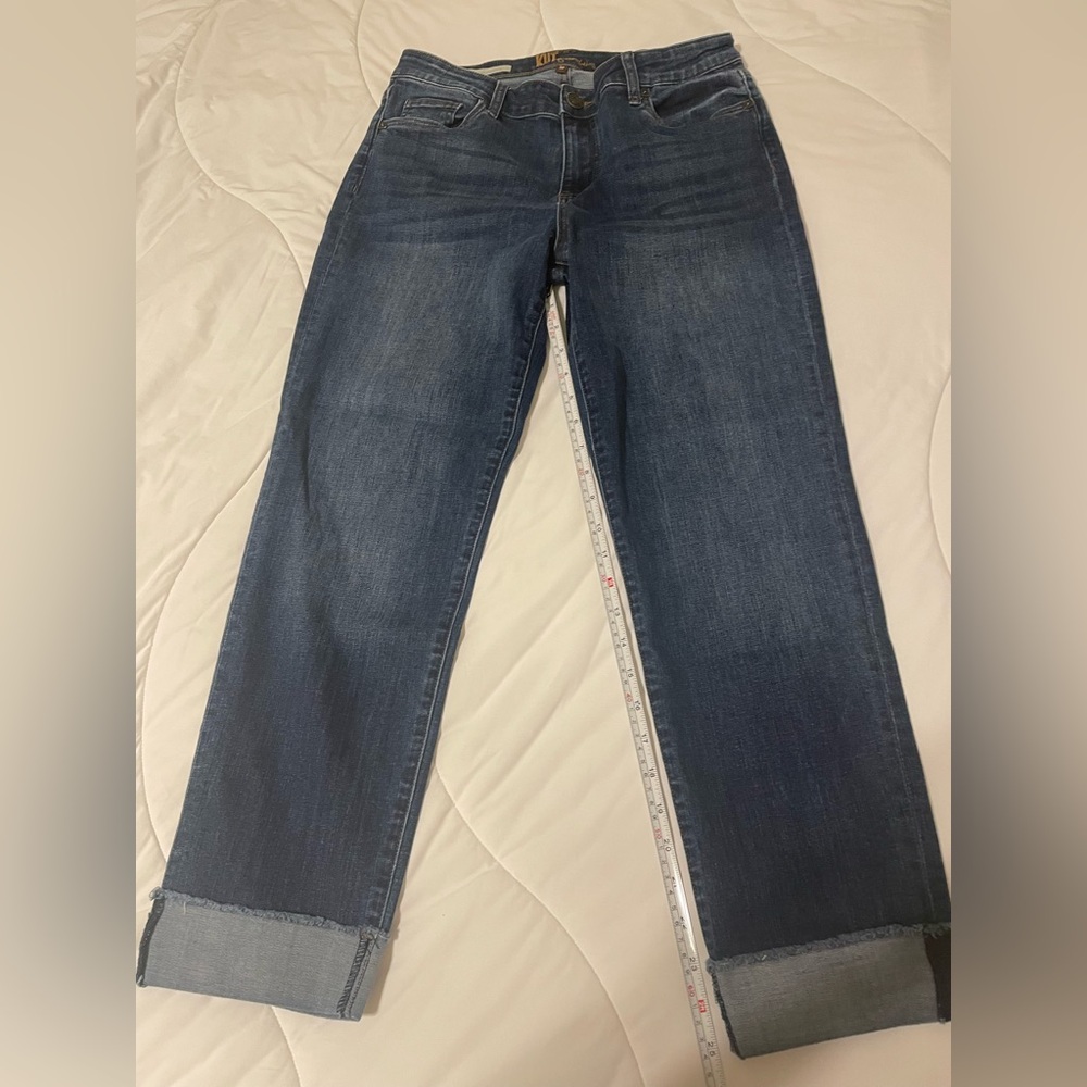 Kut from the Kloth size 10 blue high rise Asher Straight Leg cuffed jeans - Picture 3 of 7